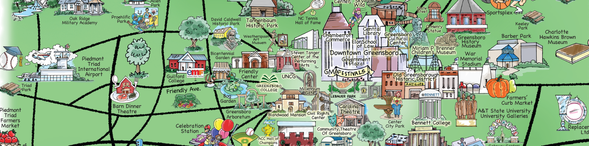 Cartoon Map of Greensboro