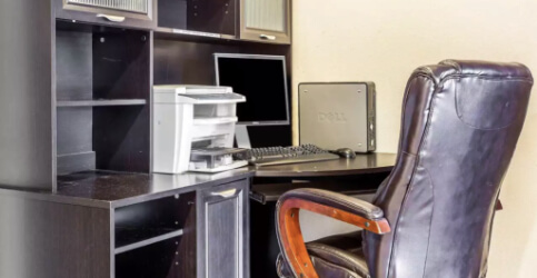 desk with computer and printer