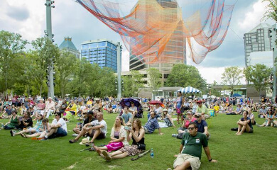 people sitting in LeBauer park