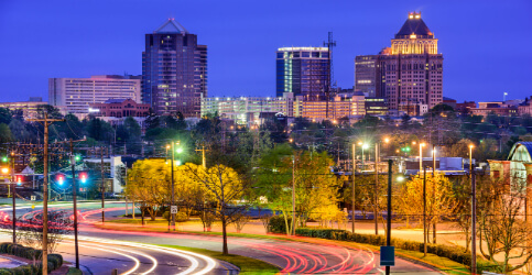 Greensboro cityscape at night