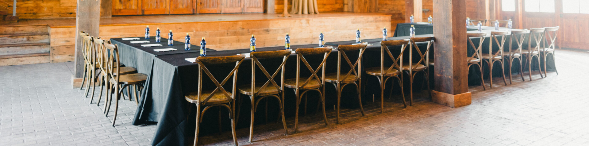 U shaped table in a barn