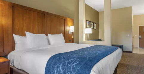 bed in hotel room