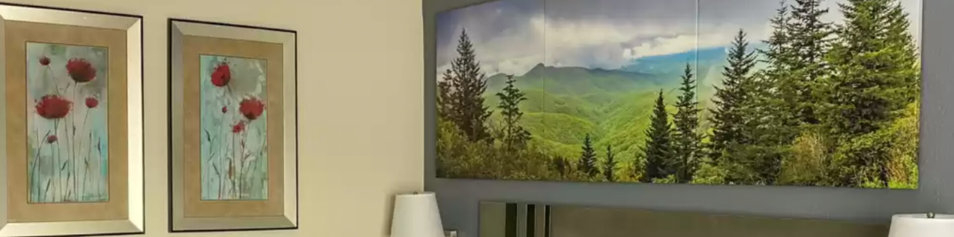 modern hotel bedroom with art