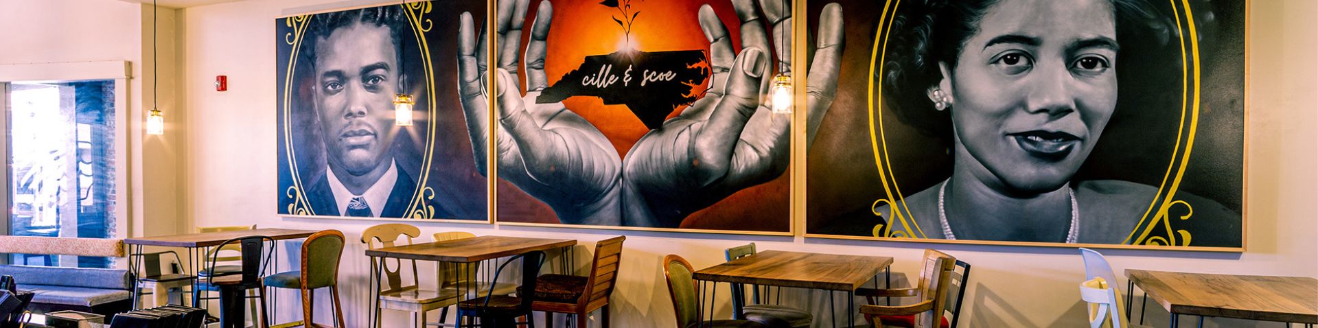 the mural in the restaurant