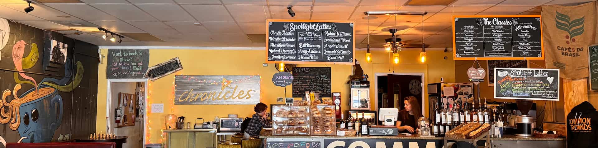 Coffee bar's menu and dessert display