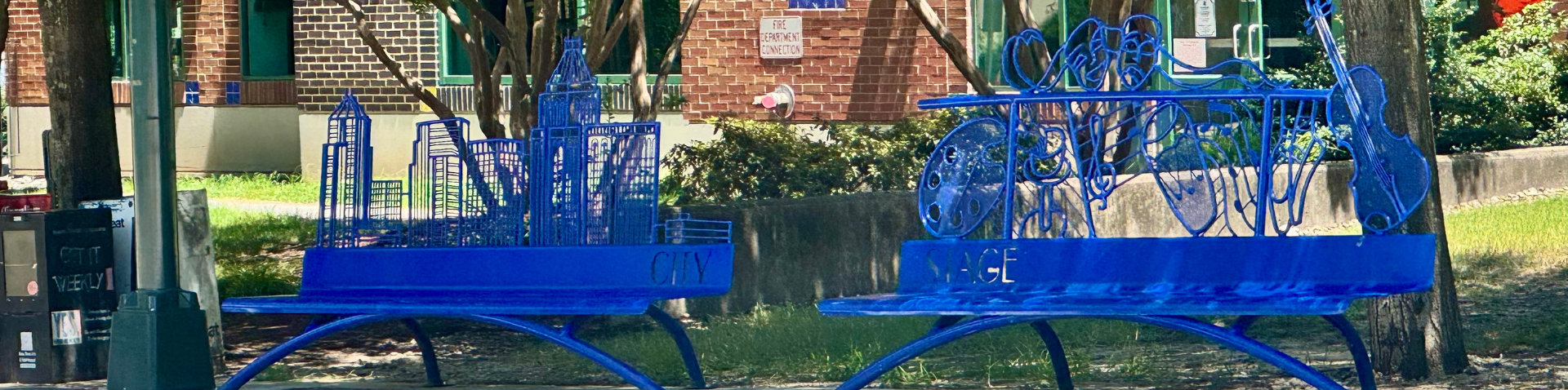 public art in front of the Greensboro Cultural Center