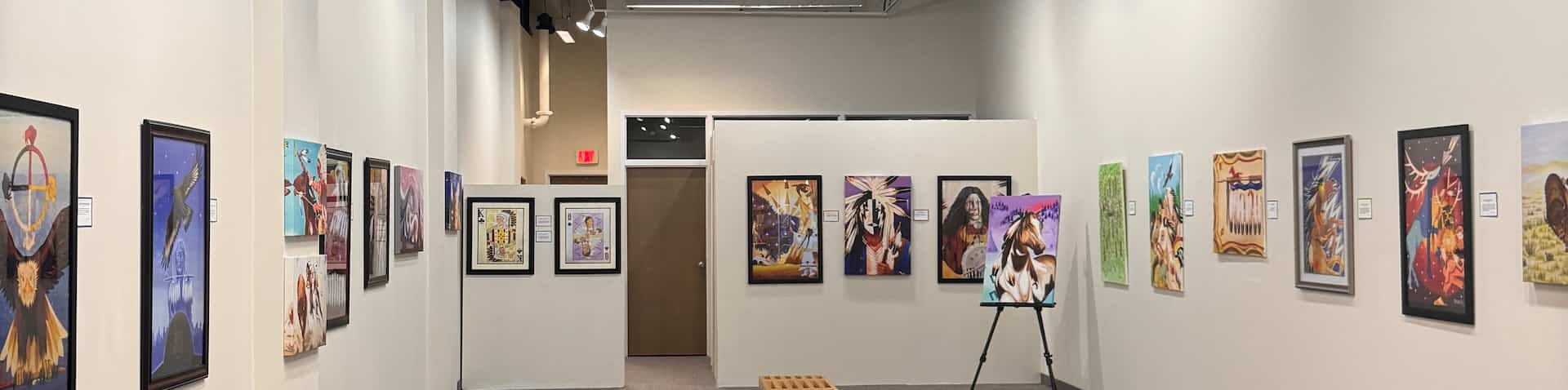 a panoramic view of artwork in gallery