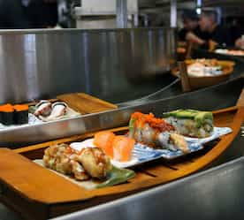 sushi and Japanese food served on unique platter