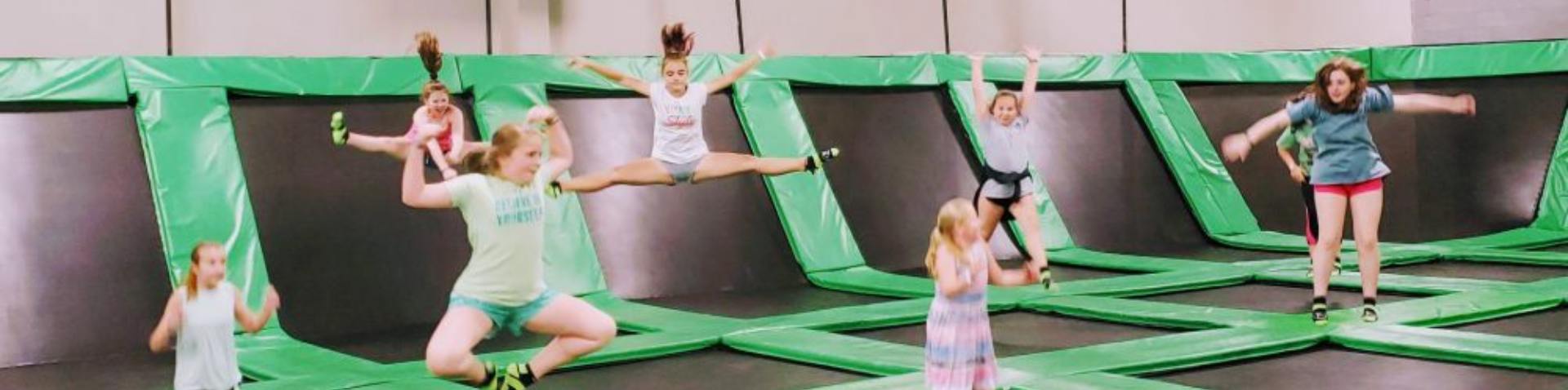 Kids on trampolines