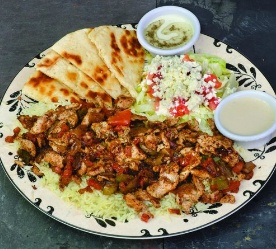 chicken, pita and salad