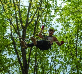 Woman ziplining