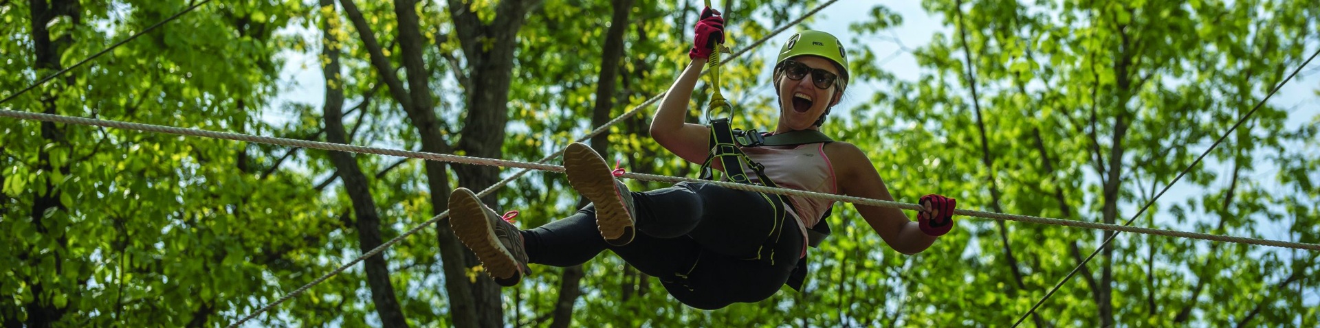 Woman ziplining