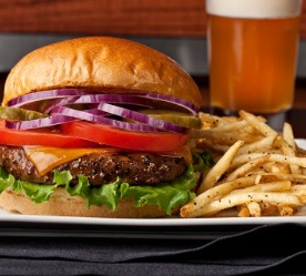 burger, fries and beer