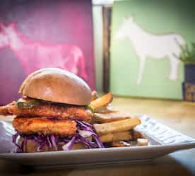 burger with decorations in the background