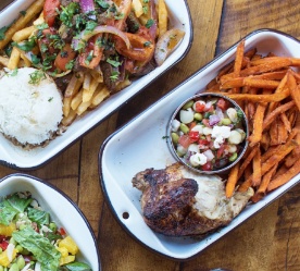 meals with rice, chicken and french fries